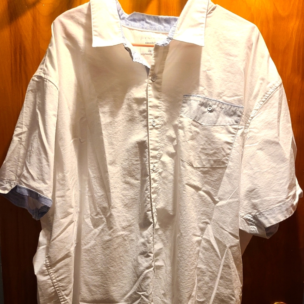 Mens white dress shirt button down with blue accents